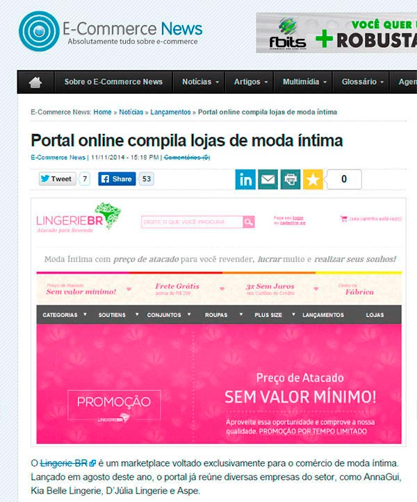 Portal E-commerce News destaca lanamento do Lingerie BR