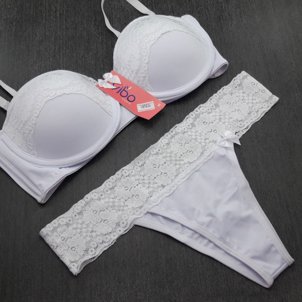 Conjunto Poliamida e Renda com Alas Removveis Branco