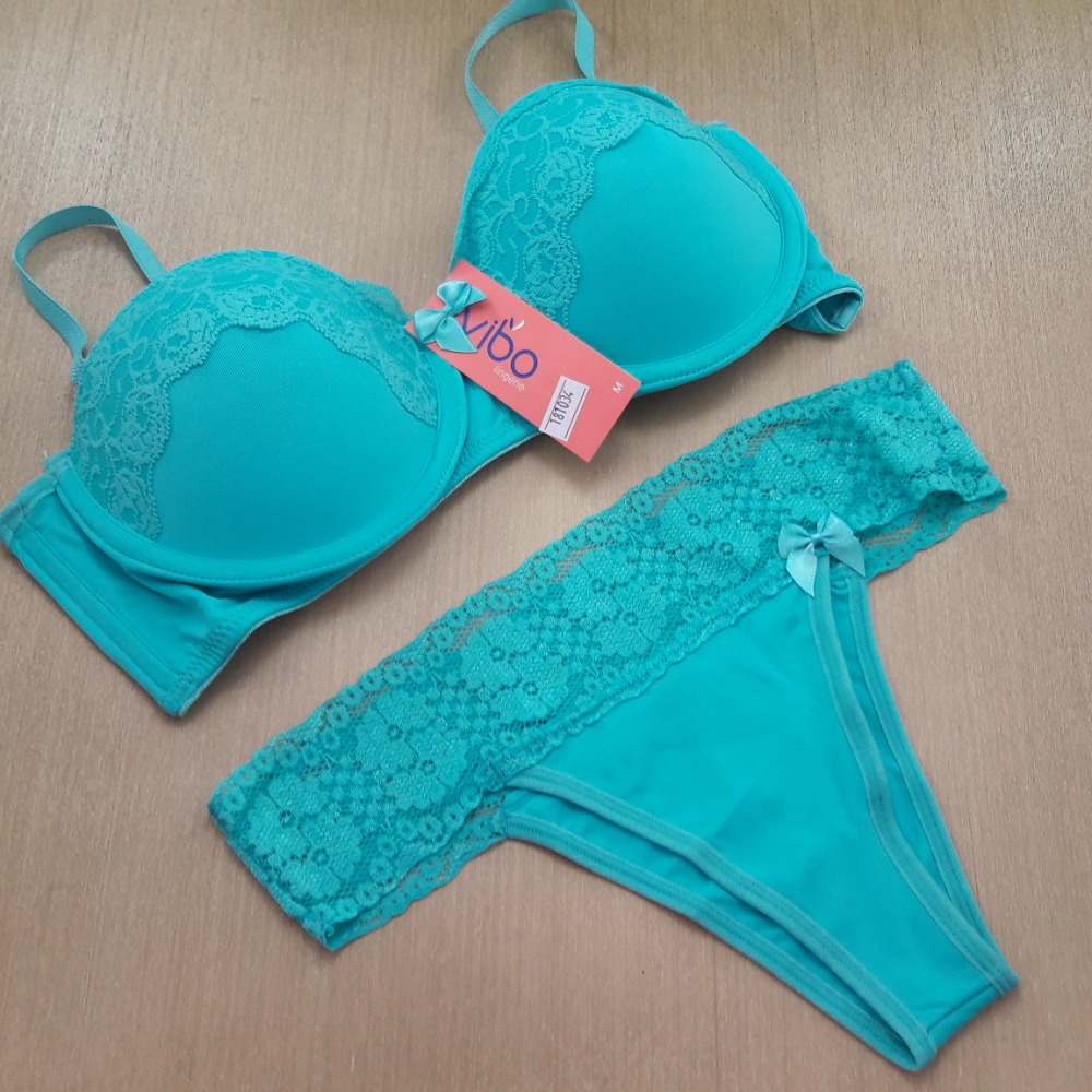 Conjunto Poliamida e Renda com Alas Removveis Verde Tamy