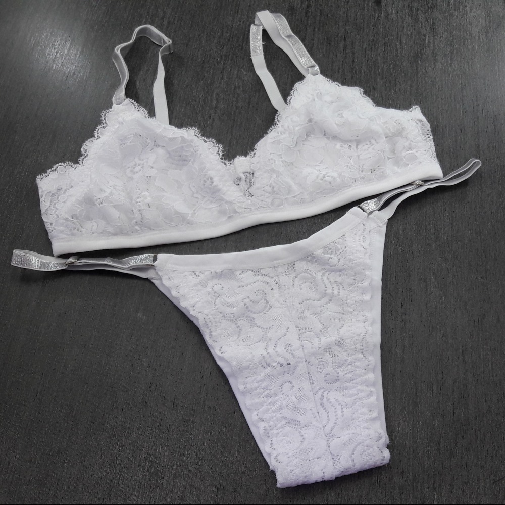 Conjunto sem Bojo sem Aro Rendado Branco Conjunto sem Bojo sem Aro Rendado Branco