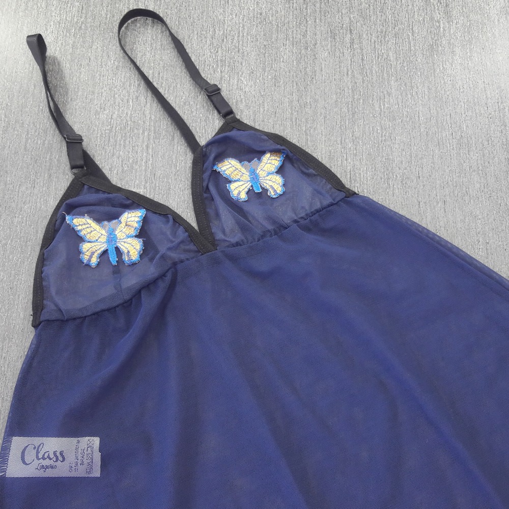 Camisola de Tule com Bordado Azul Marinho