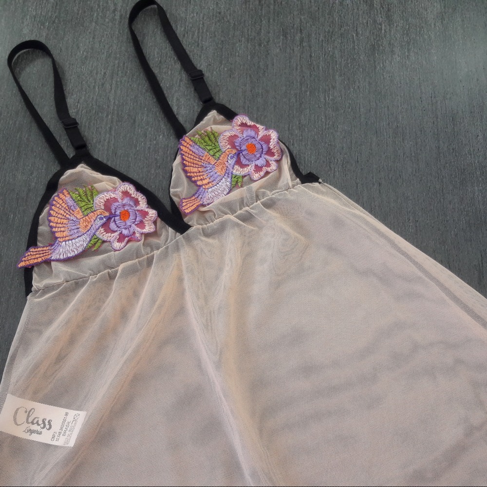 Camisola de Tule com Bordado Salm�o