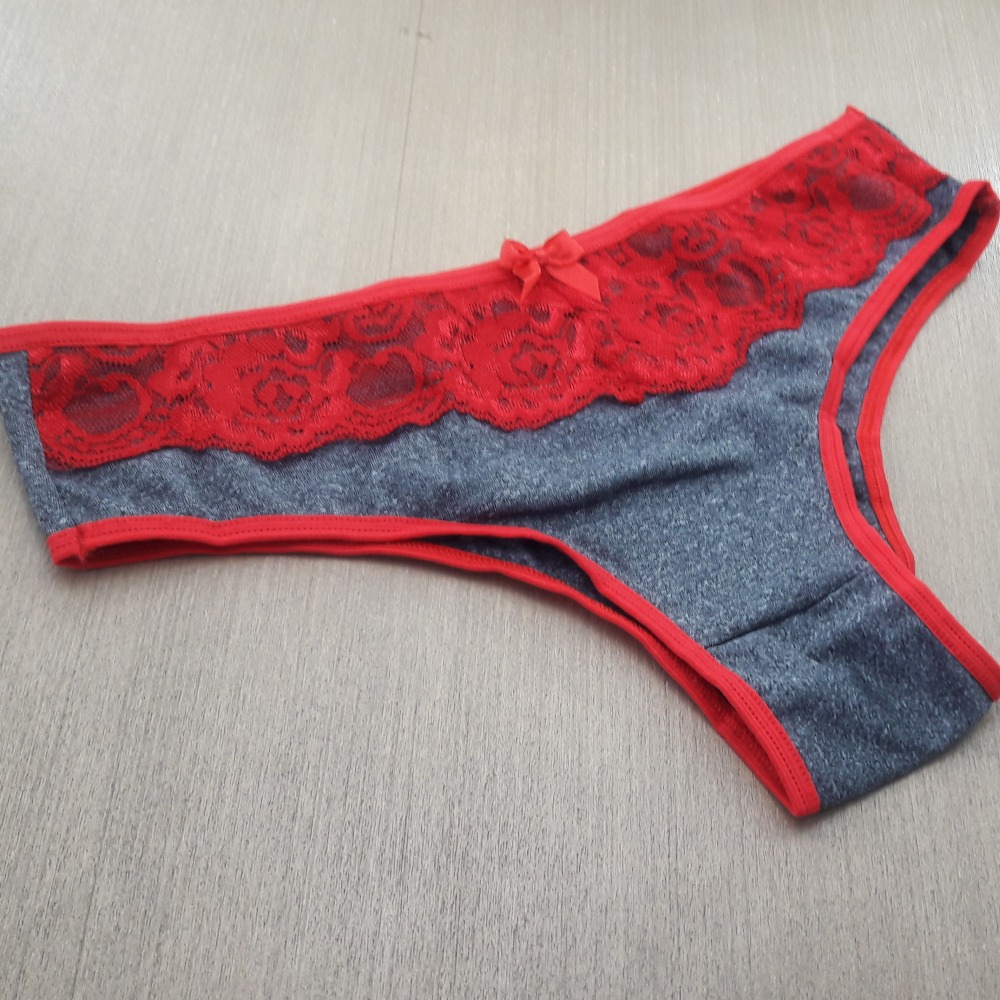 Calcinha Mescla com Renda Vis Vermelho/Mescla