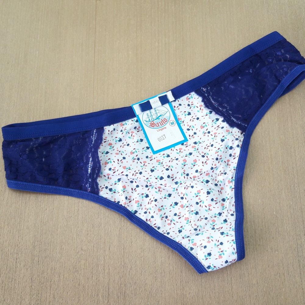 Tanga Fio Floral/Azul Bic