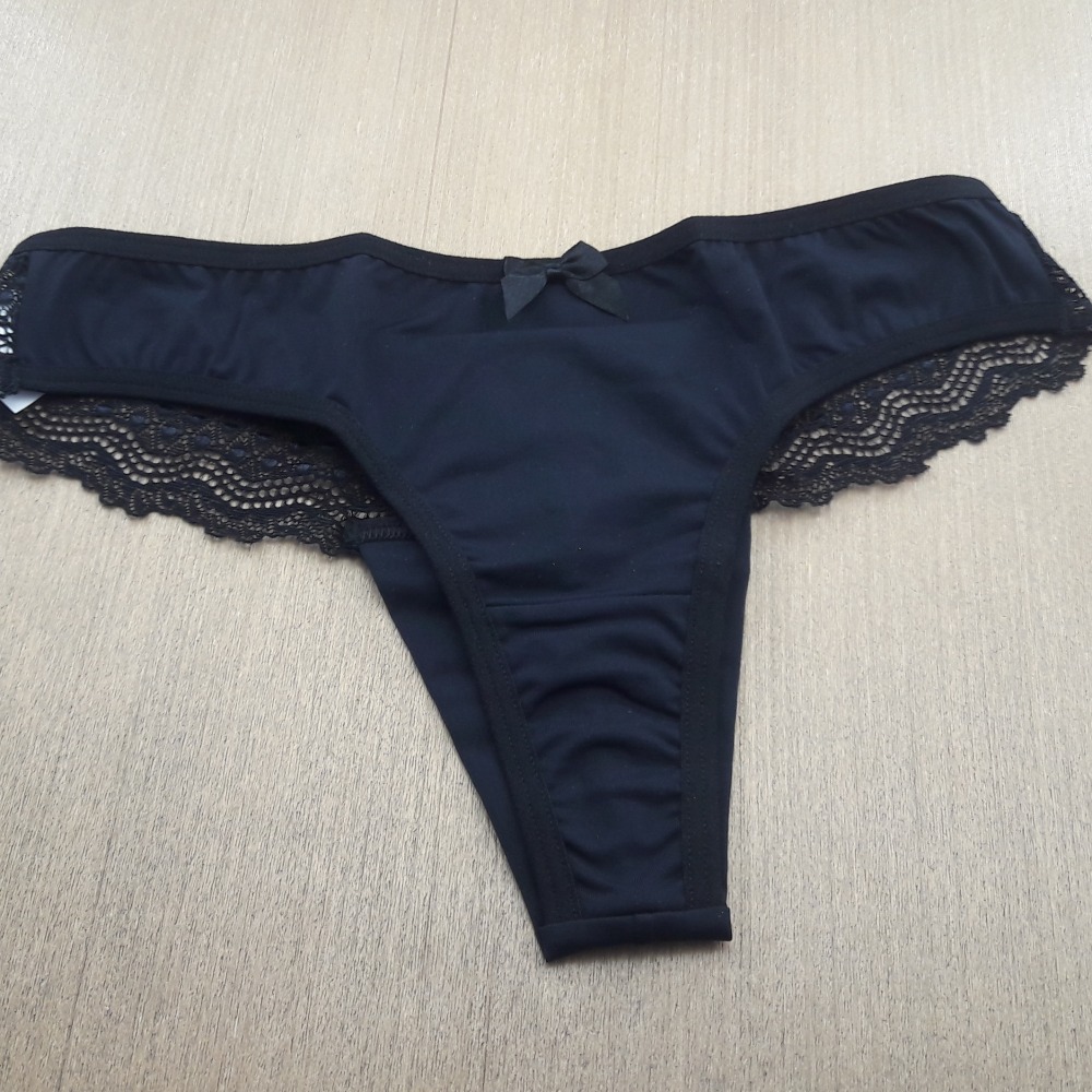 Fio Duplo Renda e Microfibra Preto Fio Duplo Renda e Microfibra Preto