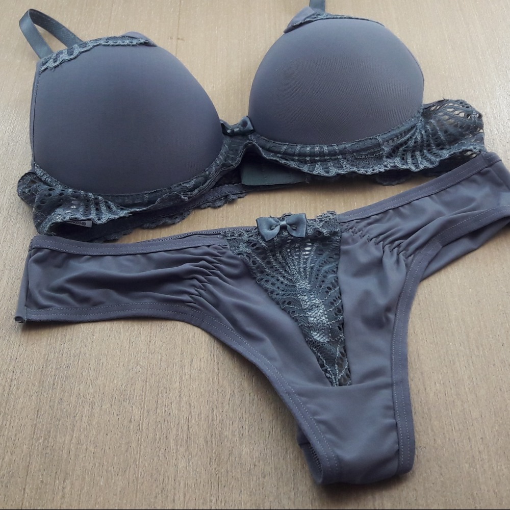 Conjunto Juliete em Microfibra e Detalhe em Renda Cinza Chumbo