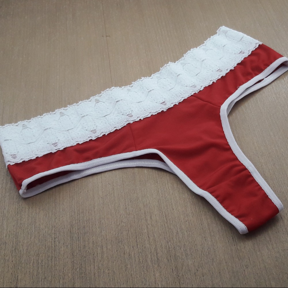 Tanga Fio Cs Renda Vermelho/ Renda Branca