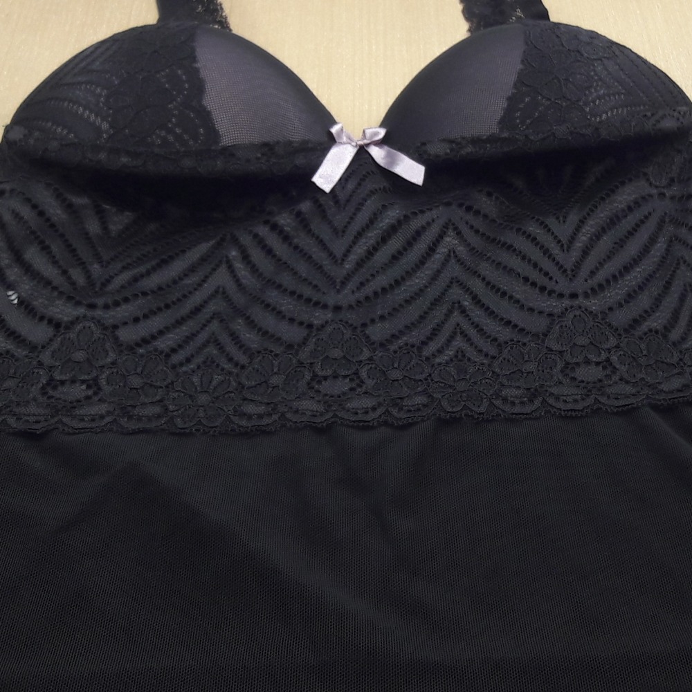 Camisola Tule com Bojo Preto/Orqudea