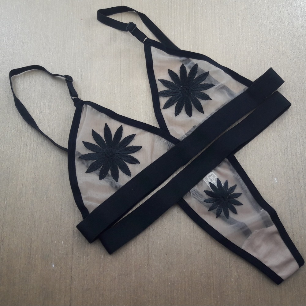 Conjunto Tule Bordado Preto/Chocolate