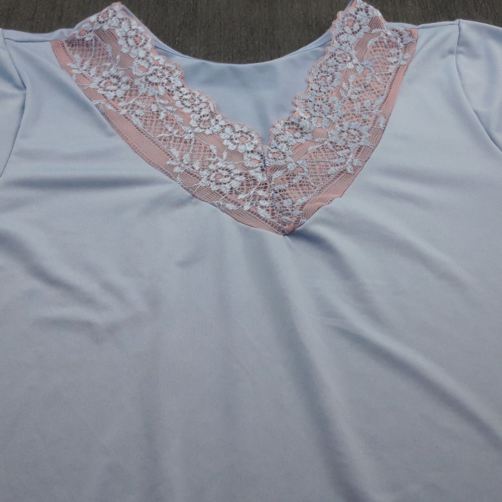 Camisola Lorena Renda Bicolor Manga Longa Azul Beb/Romance