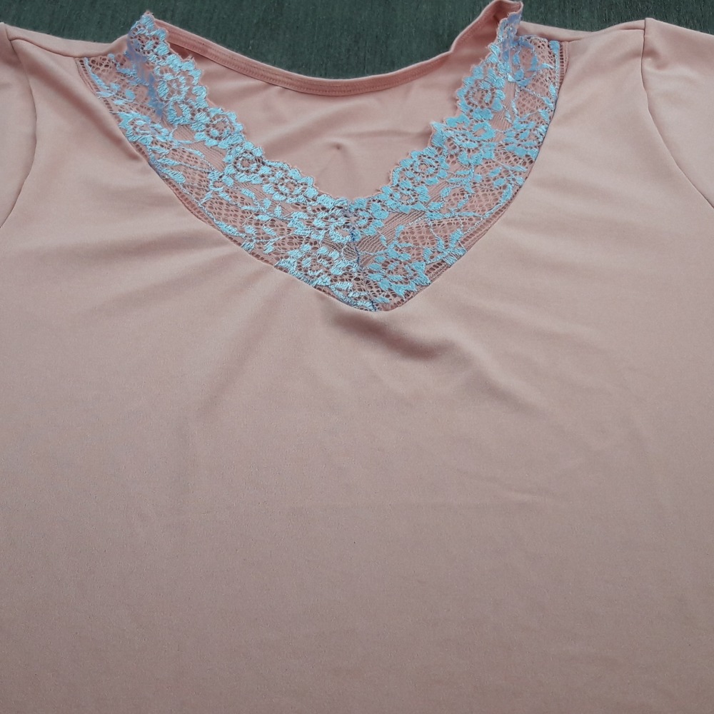 Camisola Lorena Renda Bicolor Manga Longa Romance/Azul Beb