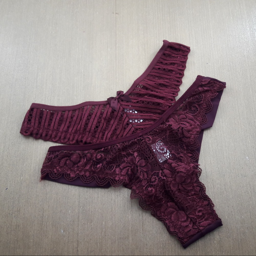 Calcinha Fio Duplo em Microfibra e Renda Vinho Calcinha Fio Duplo em Microfibra e Renda Vinho