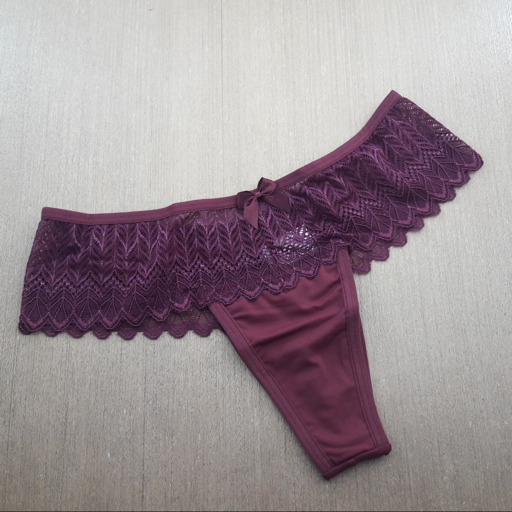 Tanga Fio Duplo em Microfibra Cs Renda Vinho