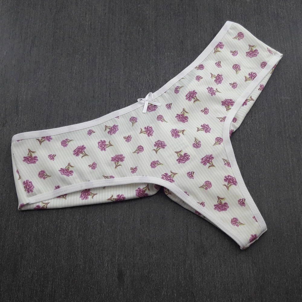 Tanga Fio Duplo em Microfibra Vis Branco/Listras Floral