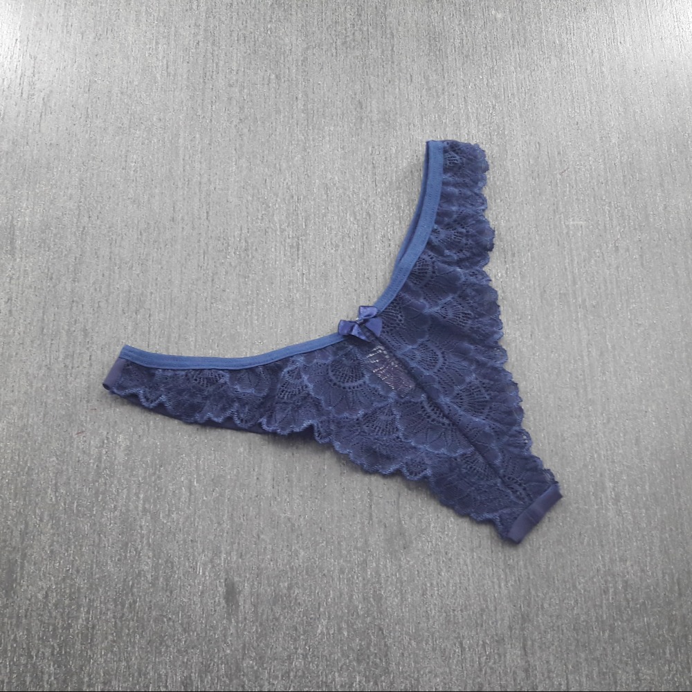 Tanga Fio Duplo e Frente Rendada Azul Marinho