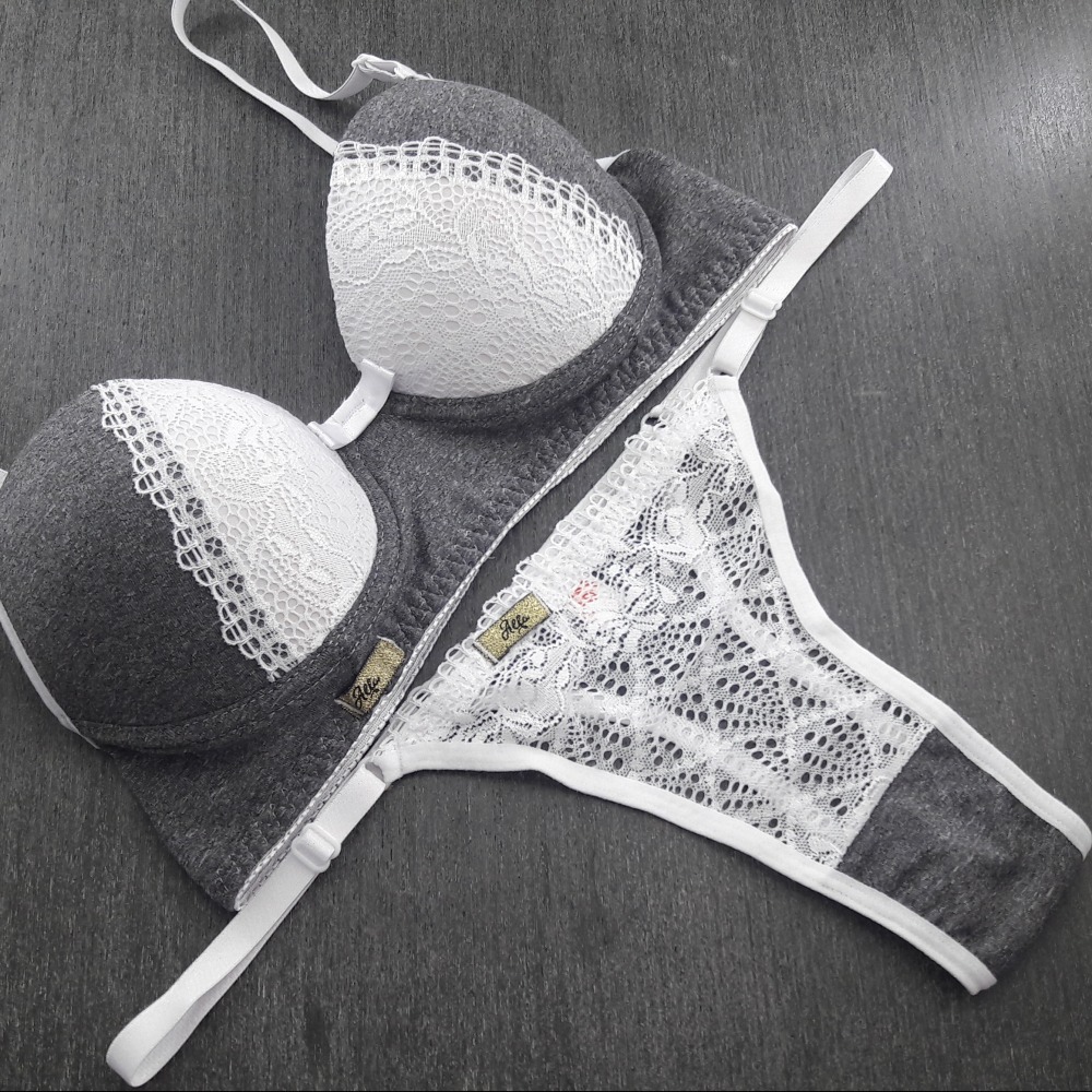 Conjunto Fio com Bojo e Renda Branco / Mescla