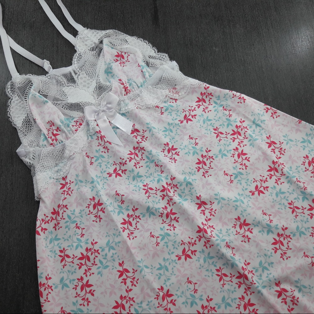 Camisola Estampada com Renda Branco/Floral