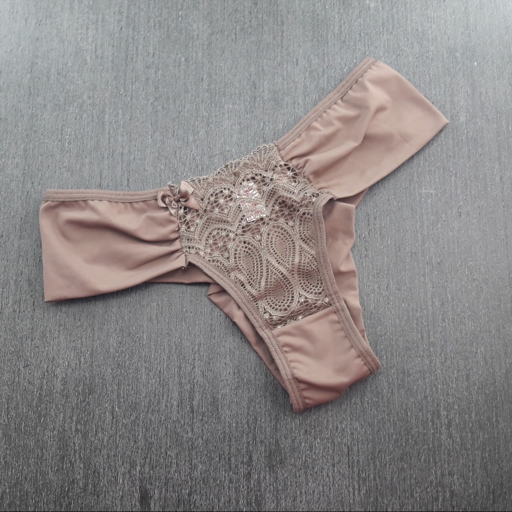 Calça Fio Duplo Frente Renda Castanho Calça Fio Duplo Frente Renda Castanho