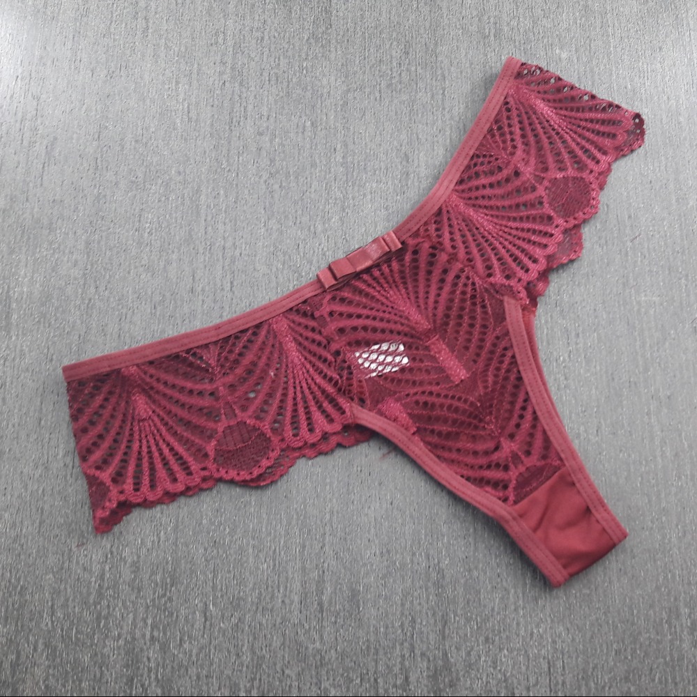 Tanga Fio com Renda Vinho