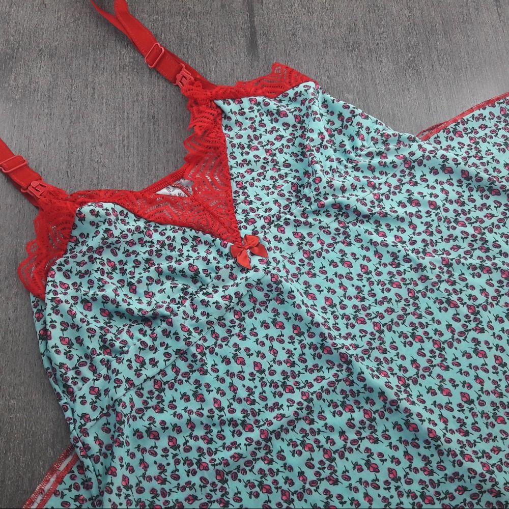 Camisola Amamentao Estampada  Renda Rubi/ Verde Floral