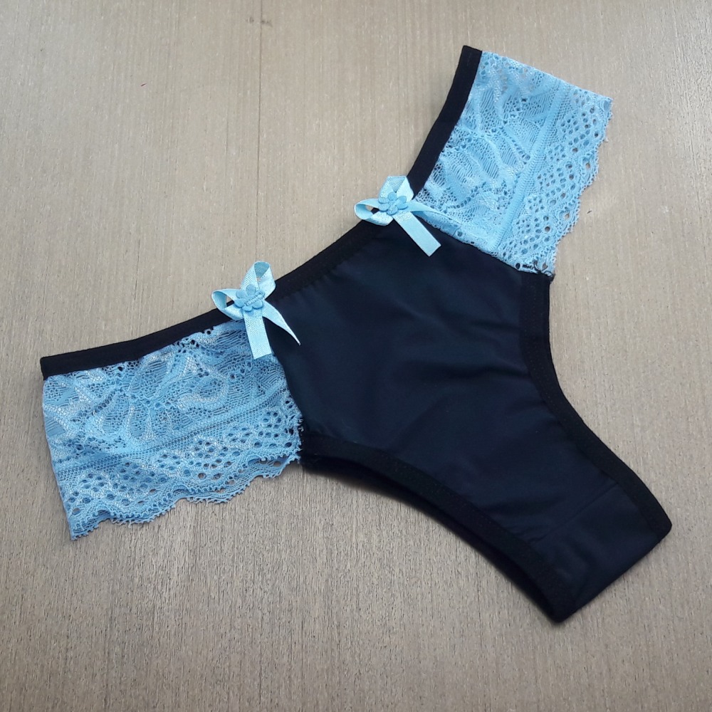 Calcinha Agatha Preto/Renda Azul Beb