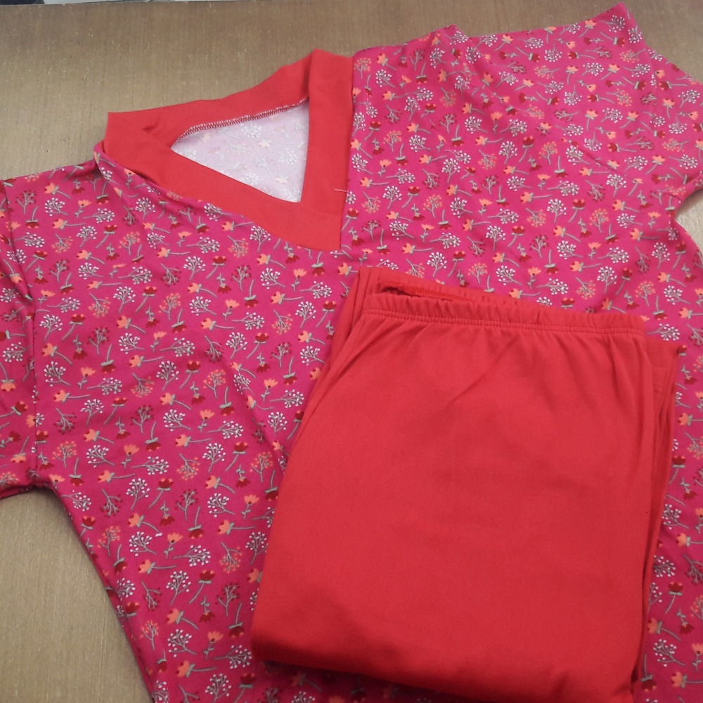 Pijama Longo de Suede Vermelho/Estampado