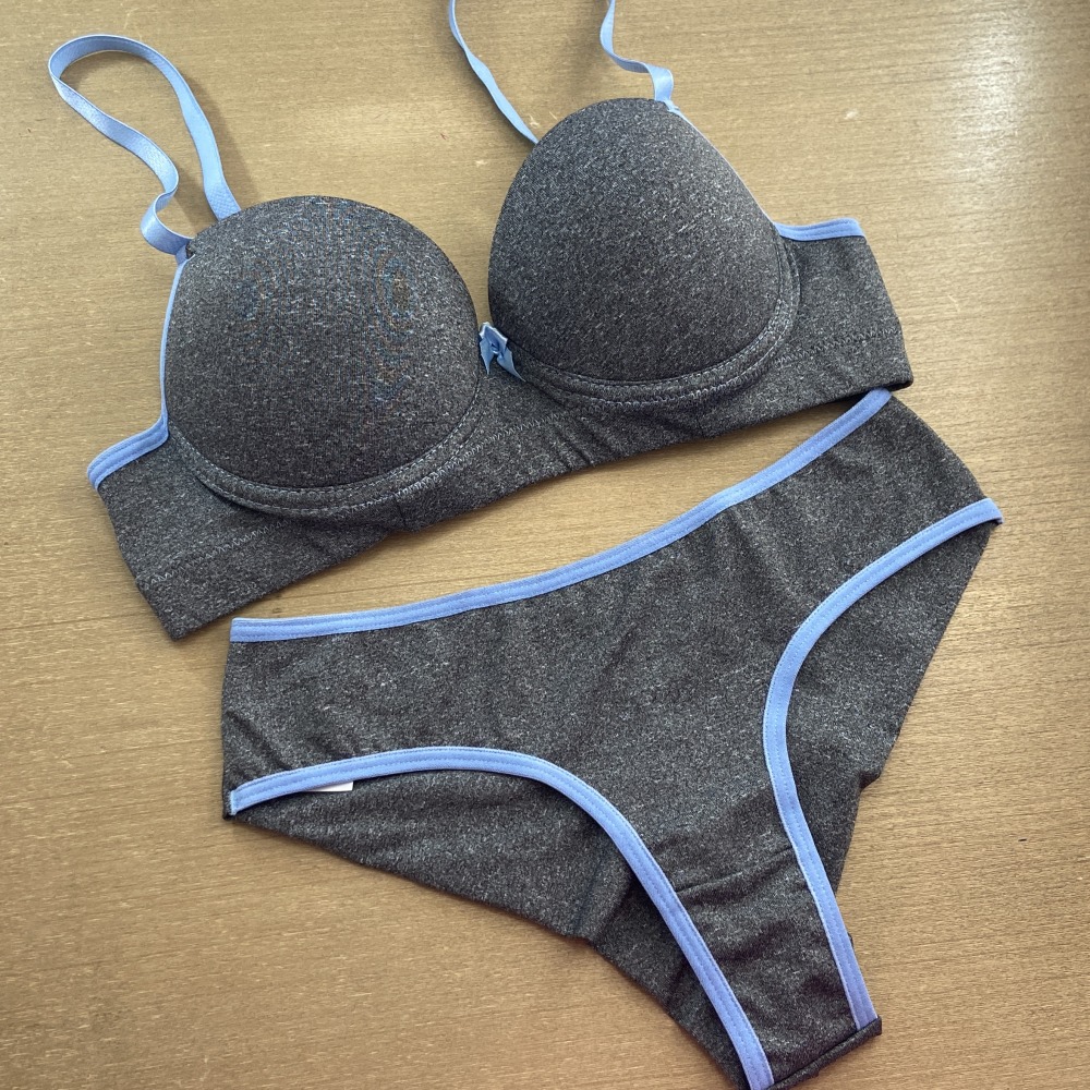 Conjunto Bsico Fio Duplo Mescla com Bojo e Arco Azul Beb