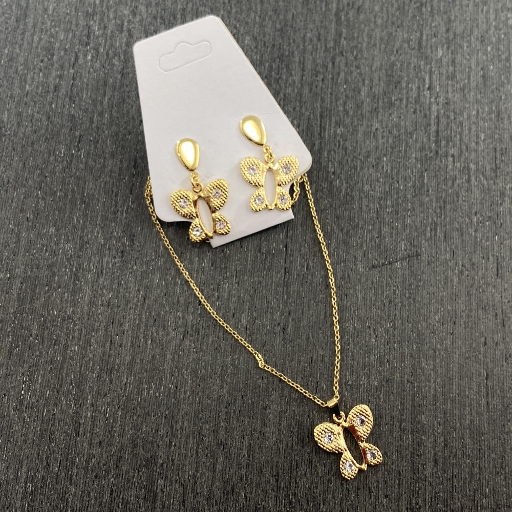 Conjunto Bijuteria Borboleta - Colar e Brinco Banhados Dourado