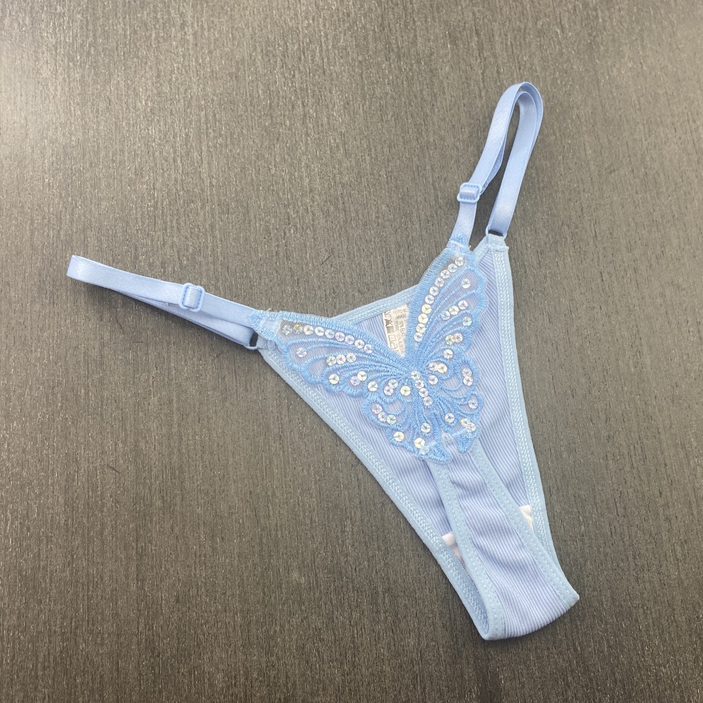 Tanga Borboleta Tecido Canelado Azul Beb