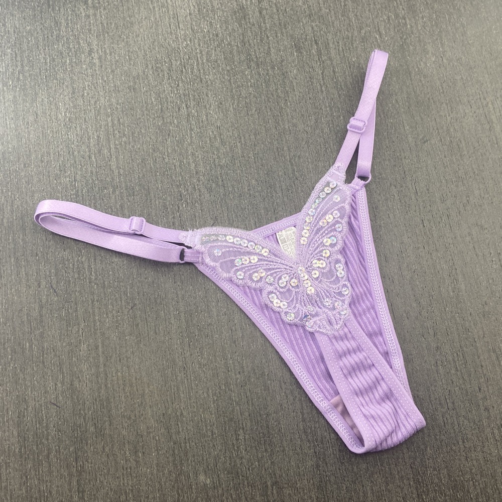 Tanga Borboleta Tecido Canelado Lavanda