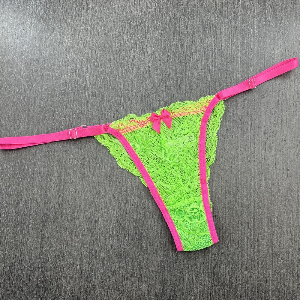 Tanga Renda Bicolor Verde/rosa neon