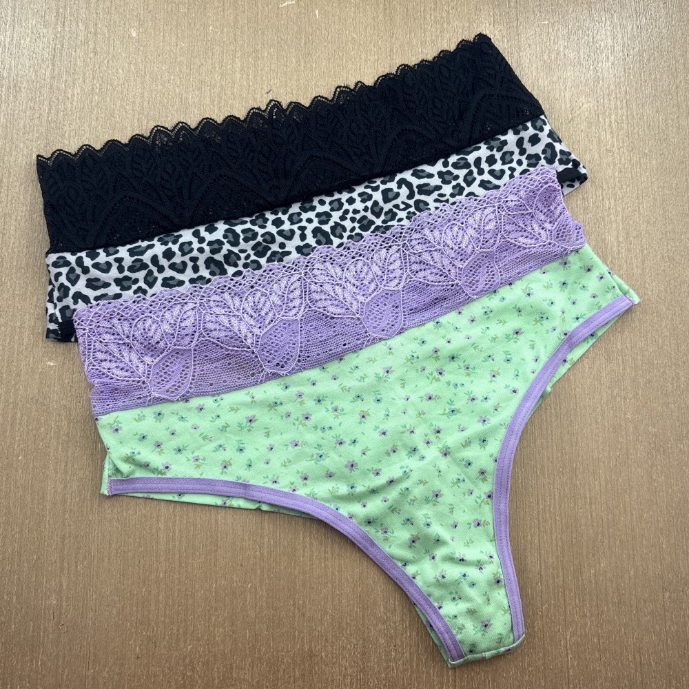 Kit com 2 Calcinhas Fio Duplo e Cs em Renda Estampas Variadas