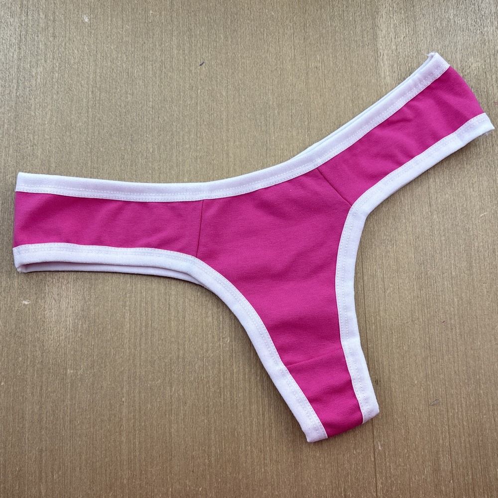 Tanga Fio Cotton Lisa Vis Branco/Pink