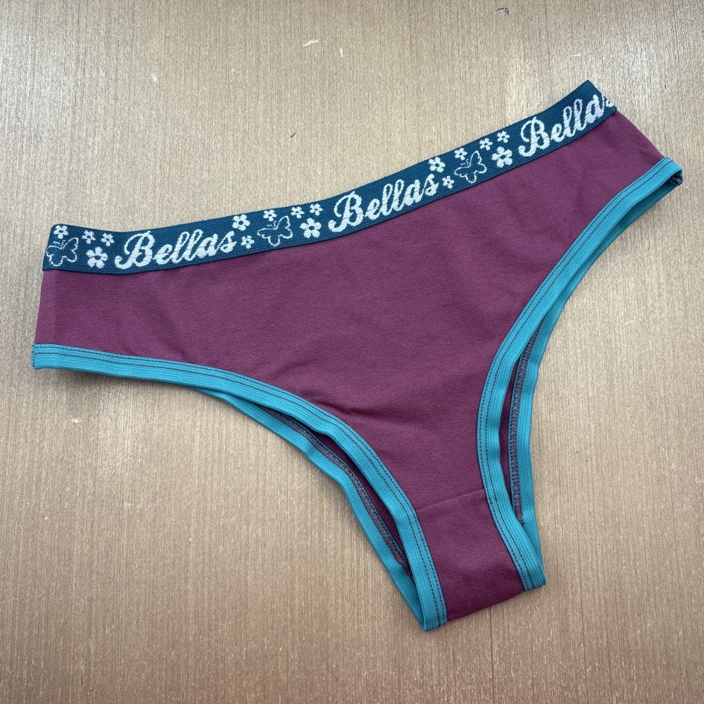 Calcinha de Cotton Liso Vinho/Viés Verde Pavão Calcinha de Cotton Liso Vinho/Viés Verde Pavão