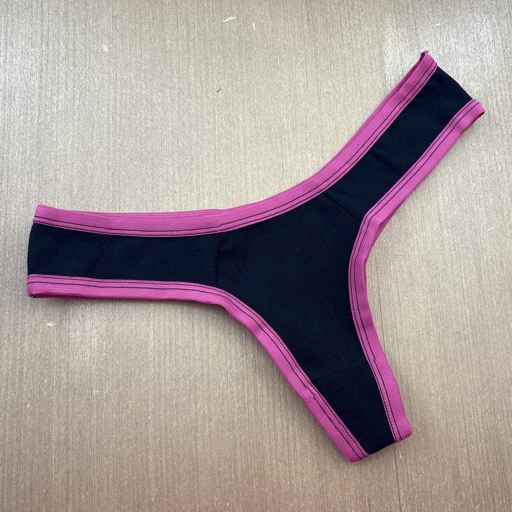 Tanga Fio Cotton Lisa Vis Rosa Pink/Preto