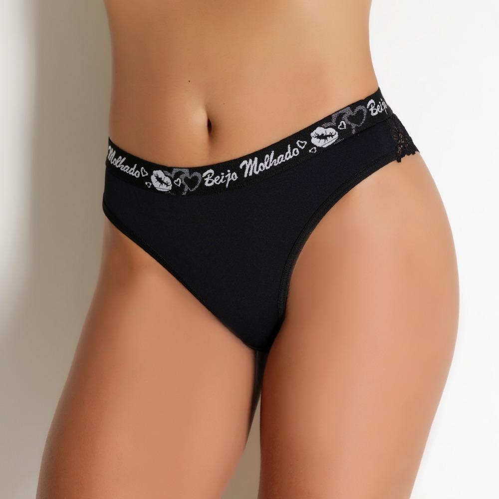 Calcinha Elstico Exposto e Renda 