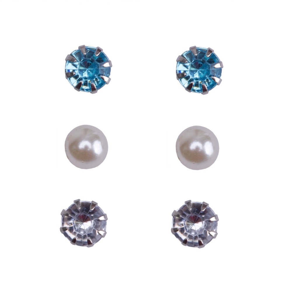 Kit com 3 Pares Brincos Pedras e Prola