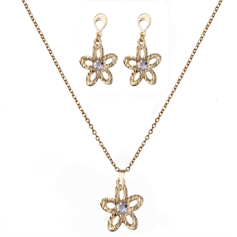 Conjunto Bijuteria Flor - Colar e Brinco Banhados