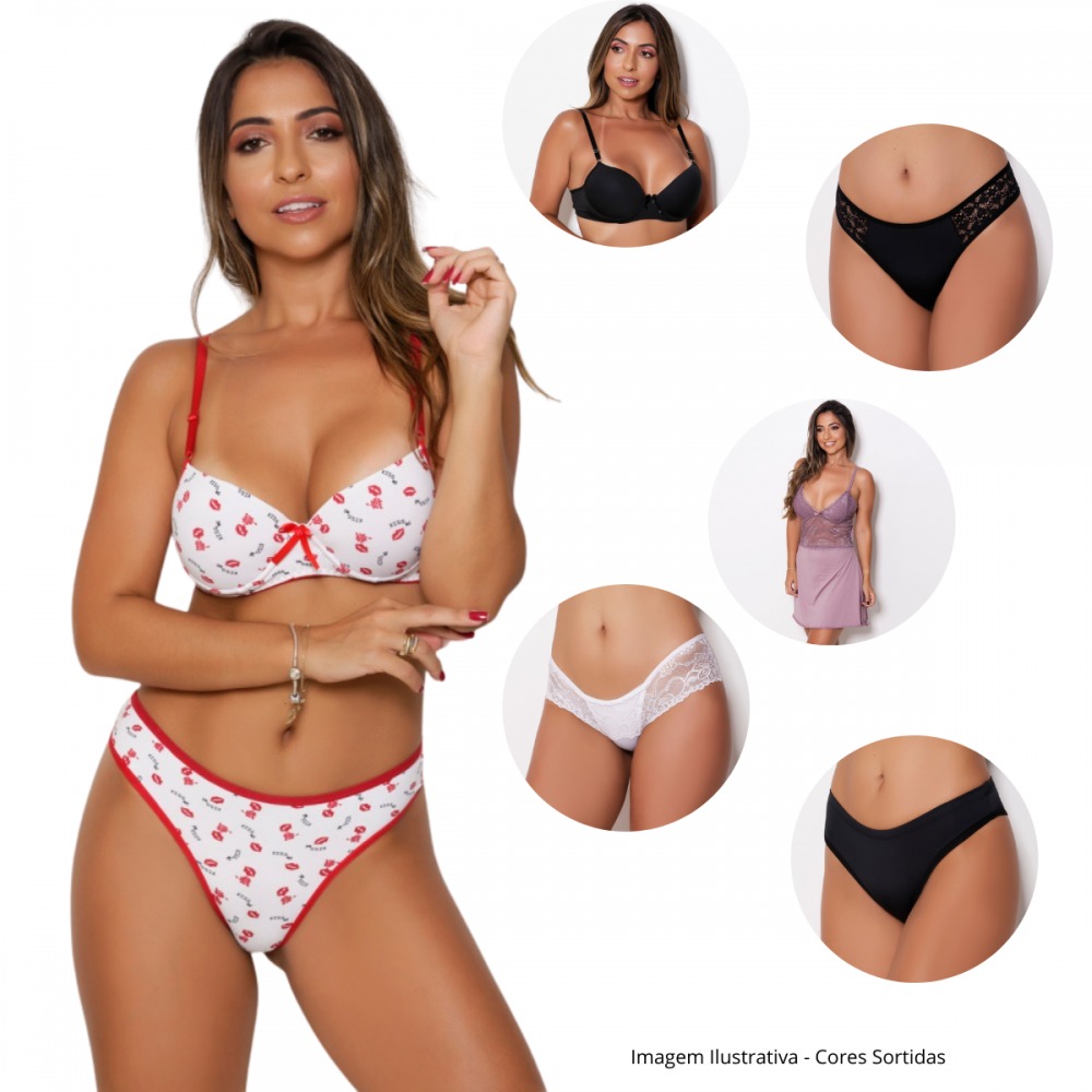 Kit Lingerie Feminina com 6 Pe�as � Conforto, Estilo e Sensualidade em um s� kit!