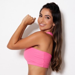 Top Fitness Assimtrico Rosa Neon em Poliamida MTX MODA - Alta Elasticidade e Conforto