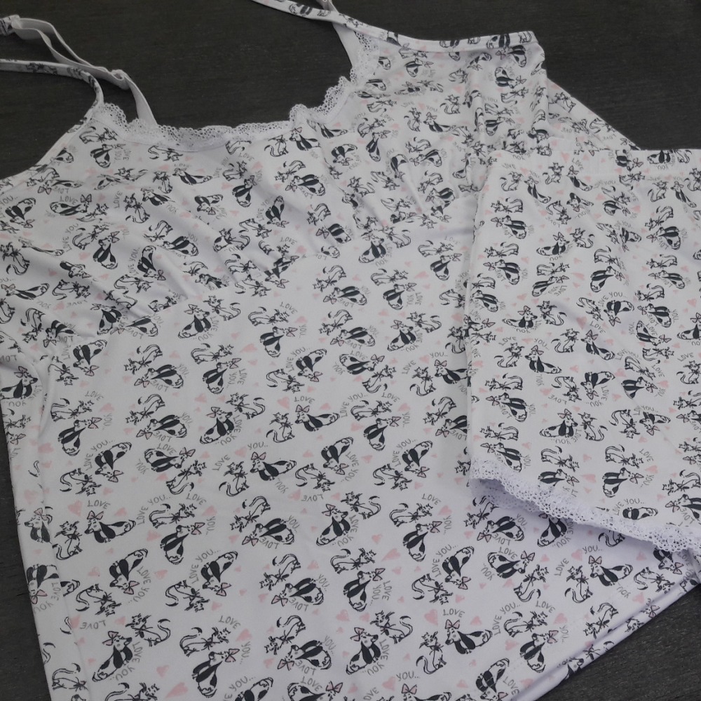 Baby Doll em Poliamida Estampada e Renda 