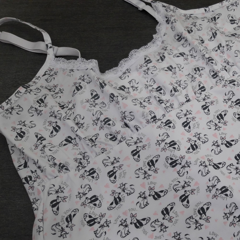 Baby Doll em Poliamida Estampada e Renda 