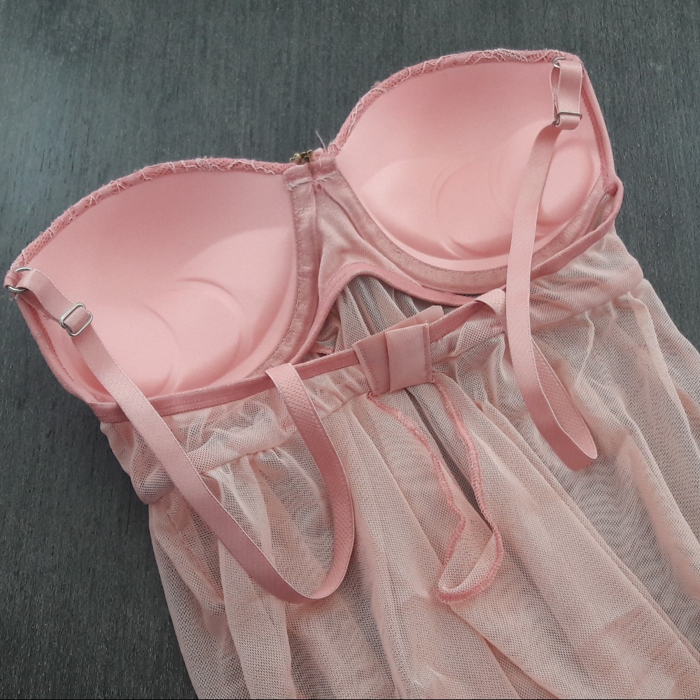 Camisola Transparente Sensual Com Bojo e Calcinha