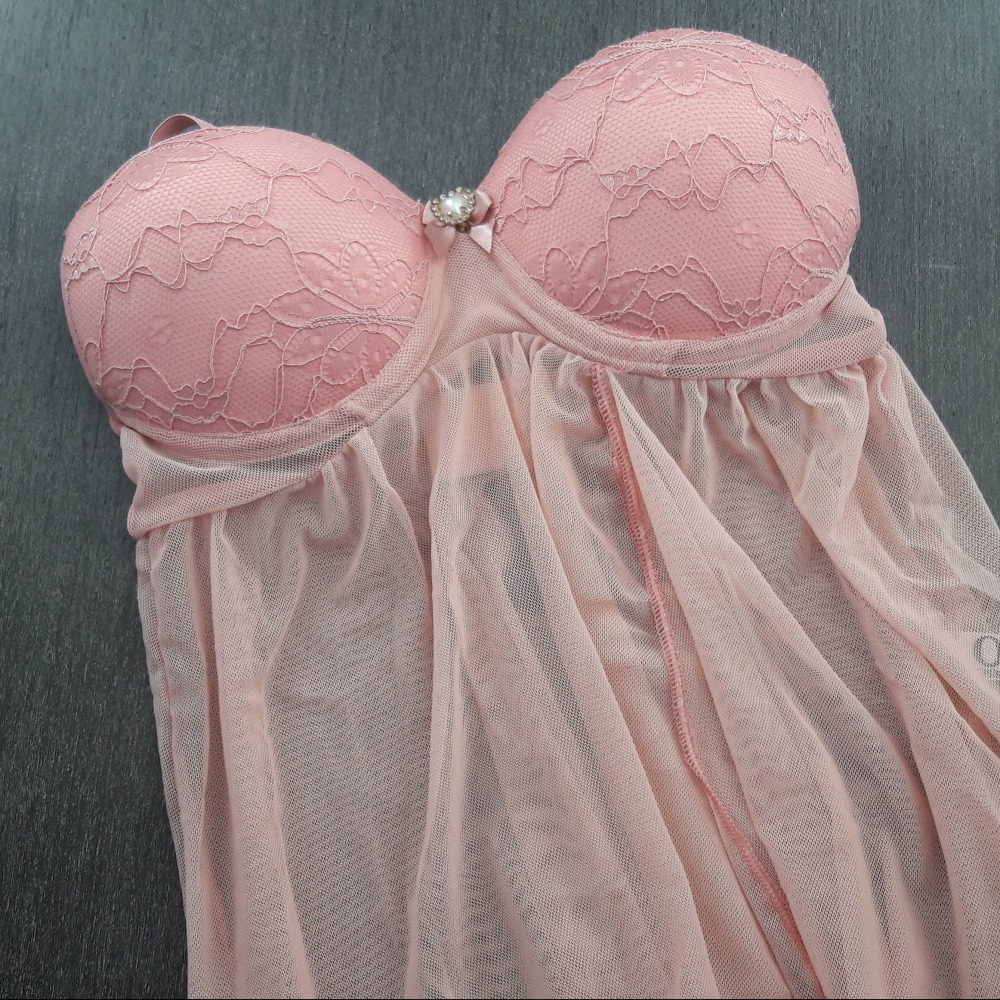Camisola Transparente Sensual Com Bojo e Calcinha