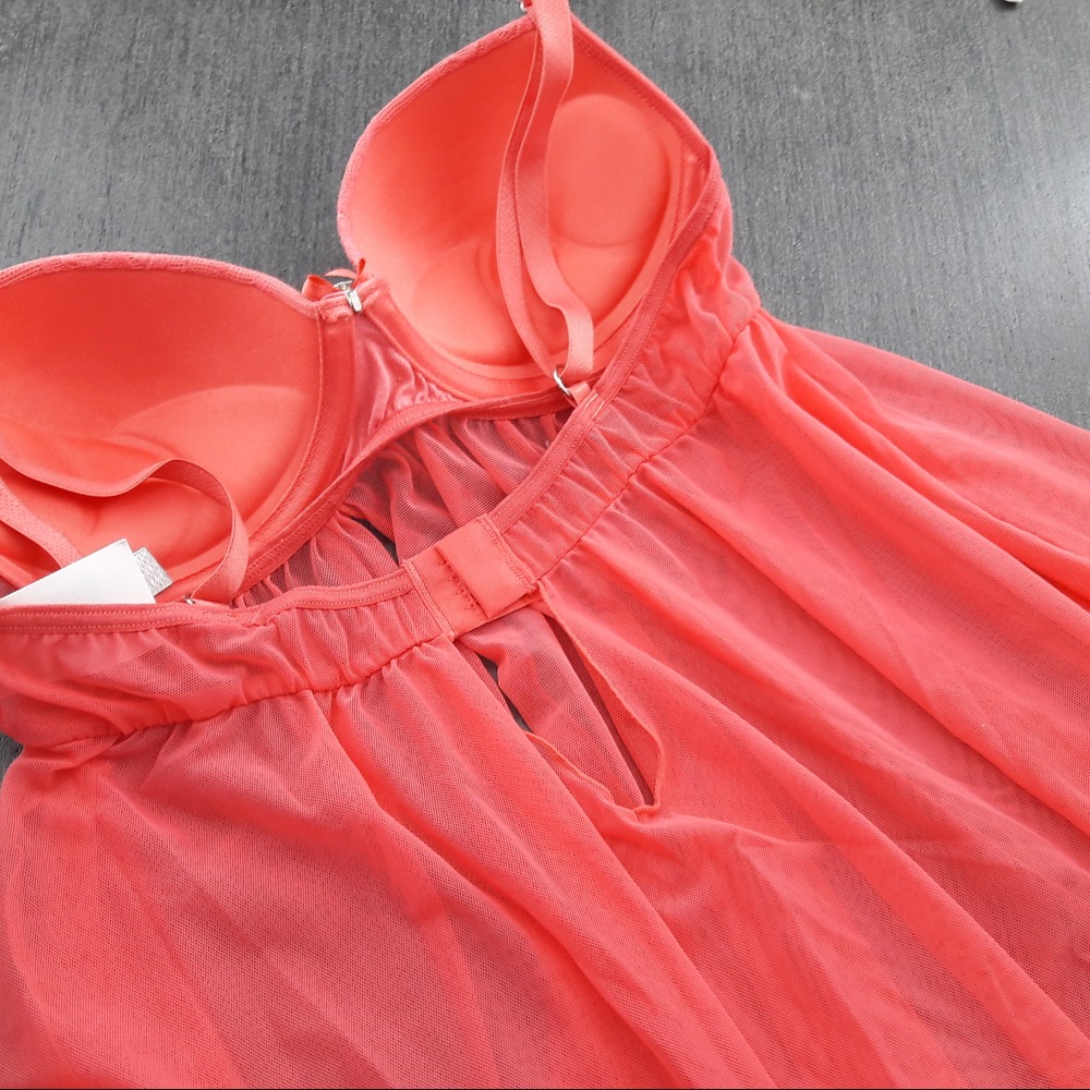 Camisola Tule com Bojo e Calcinha Renda  