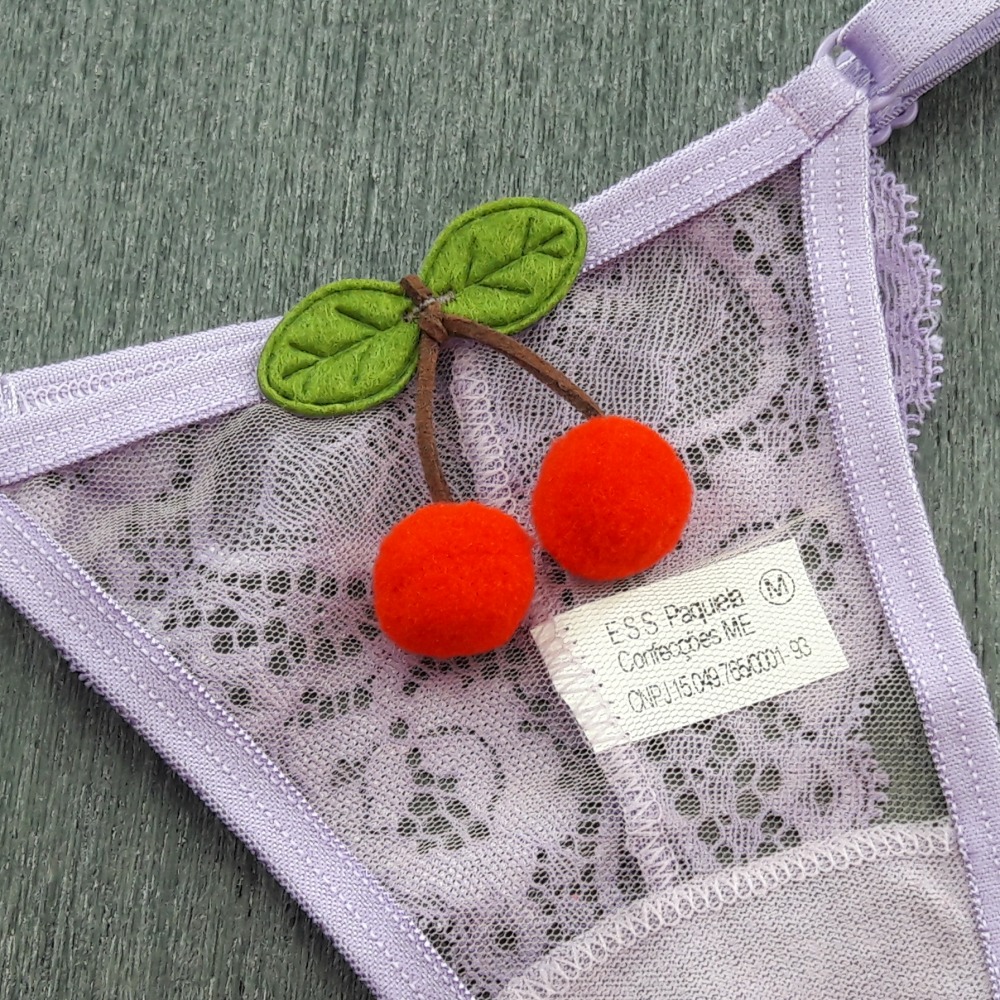 Tanga Fio Dental Cereja Pompom