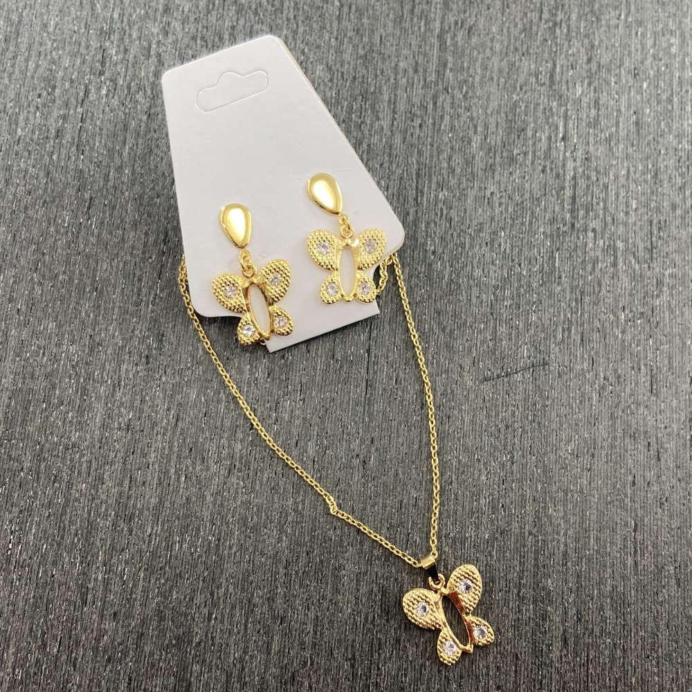 Conjunto Bijuteria Borboleta - Colar e Brinco Banhados