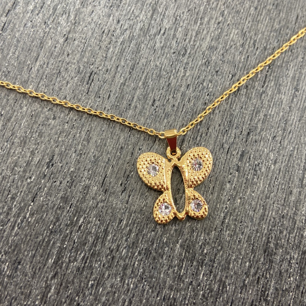 Conjunto Bijuteria Borboleta - Colar e Brinco Banhados