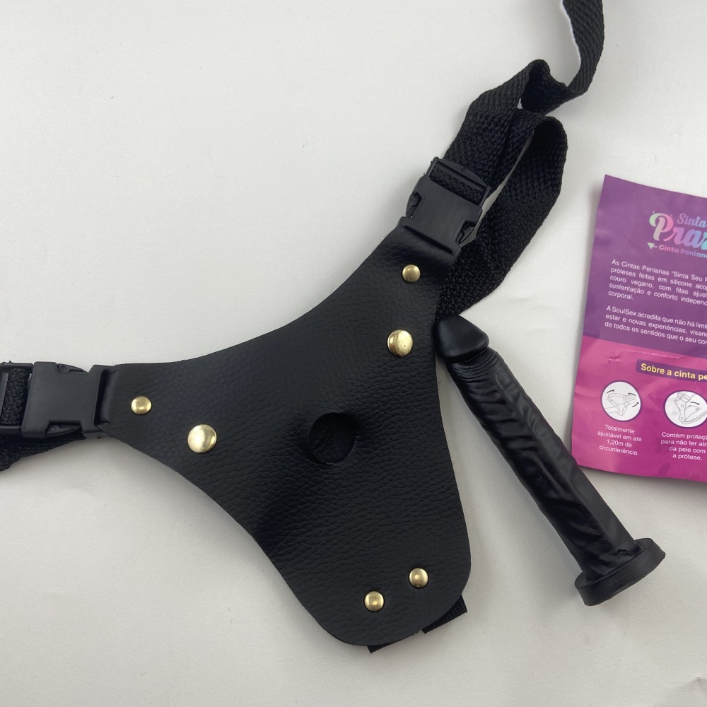 Cinta Peniana em Couro Sinttico Prtese Pnis Realstico 13x2,3cm Soulsex