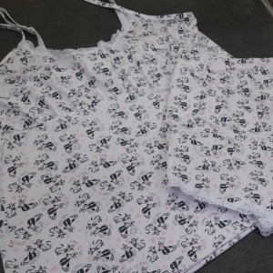 Baby Doll em Poliamida Estampada e Renda 